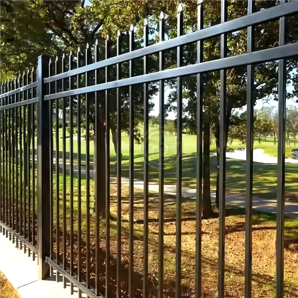 Security Metal Black Rod Iron Fence Panels Outdoor Garden Yard Zinc Steel Picket Fence Wrought Ornamental Iron Fence Panel