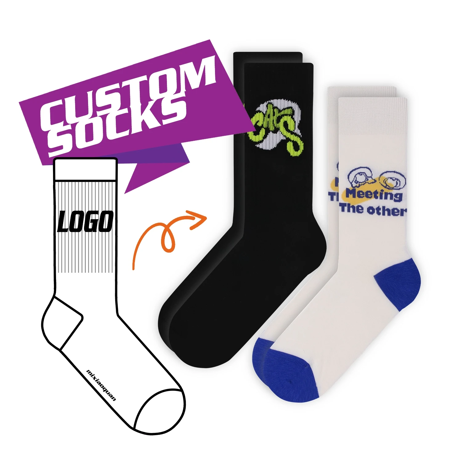 Crew cotton fashion crew cotton sox with logo cotton men custom sport socks custom logo on sock