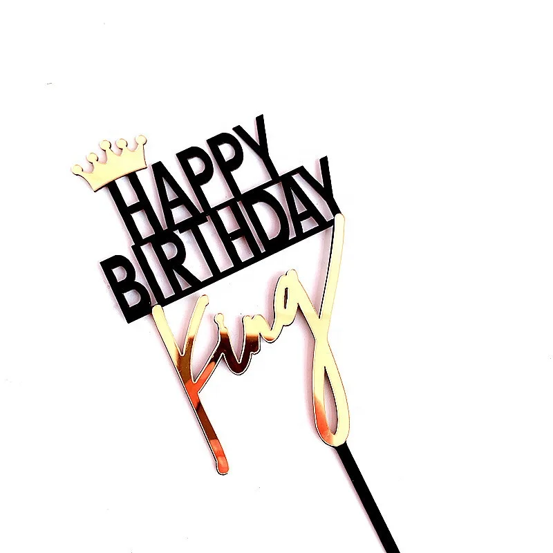 Acrylic Letter King Queen Princess Prince Happy Birthday Cake Topper With Golden Crown Bachelorette Party Supplies