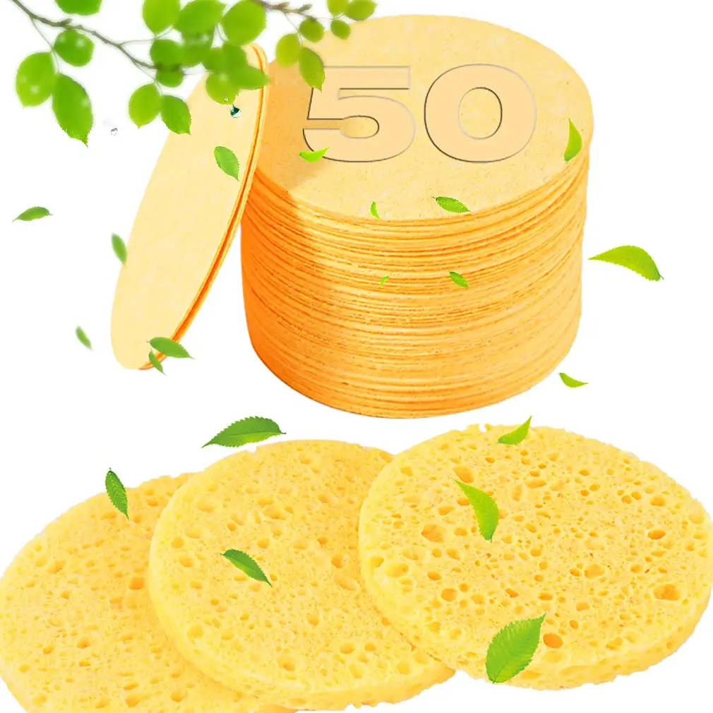 Factory Direct Hydrophilic Facial Cleaning Sponge Compressed Cellulose White Fiber Soft and Washable for Cosmetic Make-Up
