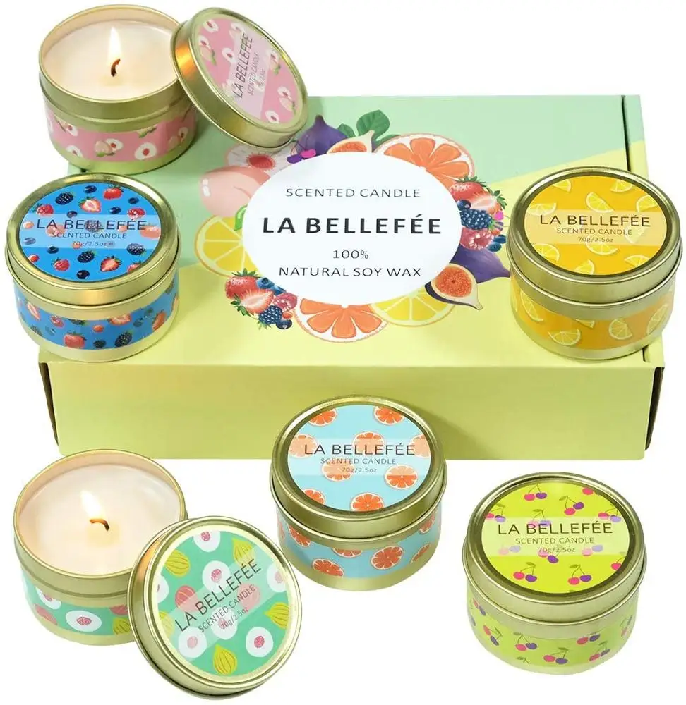 Wholesale OEM factory fruit scented candle gift set natural soy wax travel tin candle with fruit scent