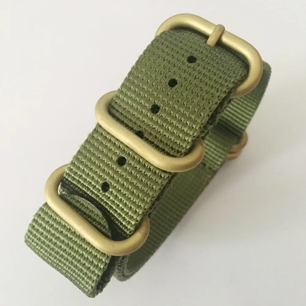 Luxury ballistic nylon watch band sand blasted finish 4 ring with navy bronze zulu strap watch strap supplier