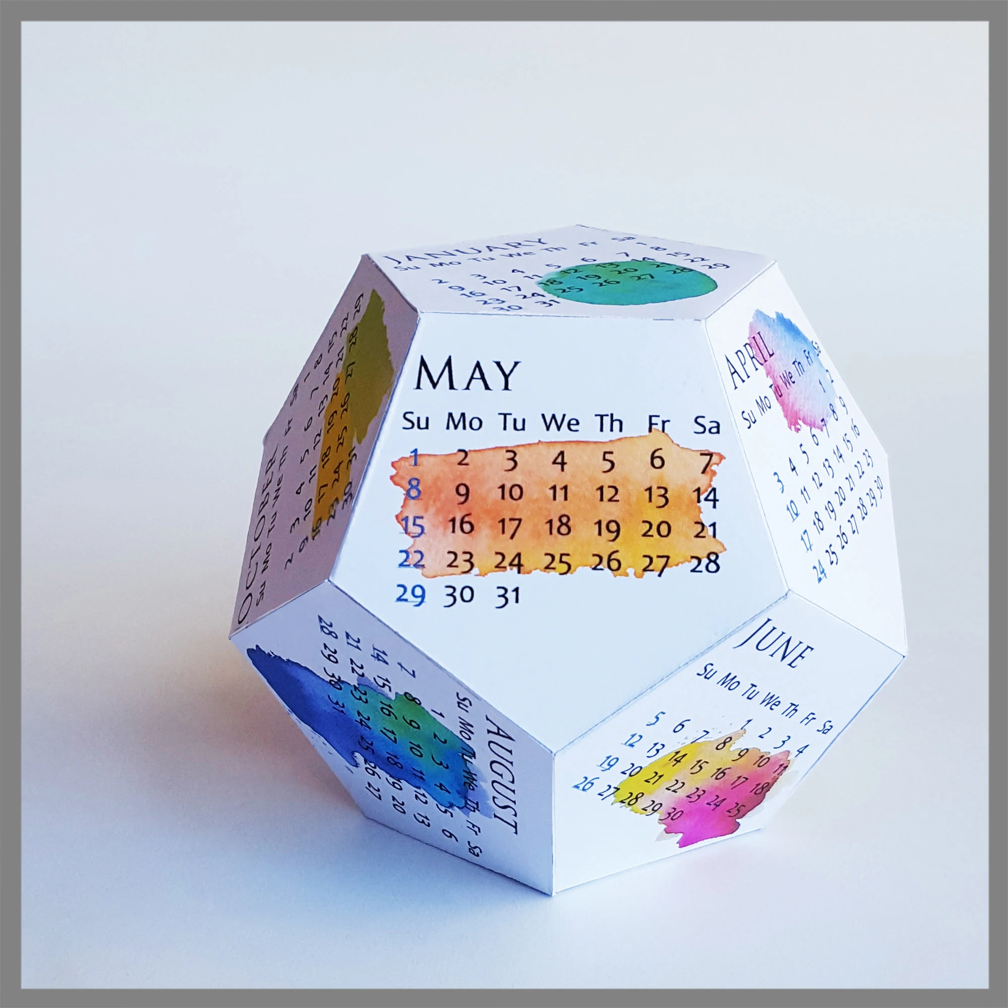 Custom Printing 2024 Years Watercolor Desk Calendar 3D Papercraft Block DIY Box Calendar