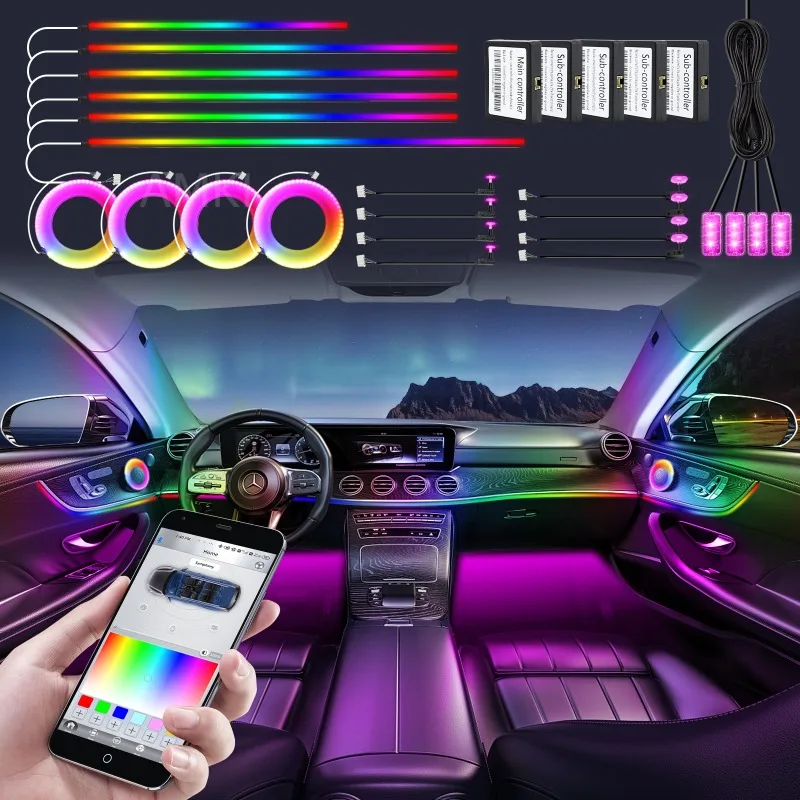 1 IN 18 Car Interior Atmosphere Light Kit Strip RGB Neon Acrylic Fiber Optic Accessories LED Lights Decoration Ambient Lighting