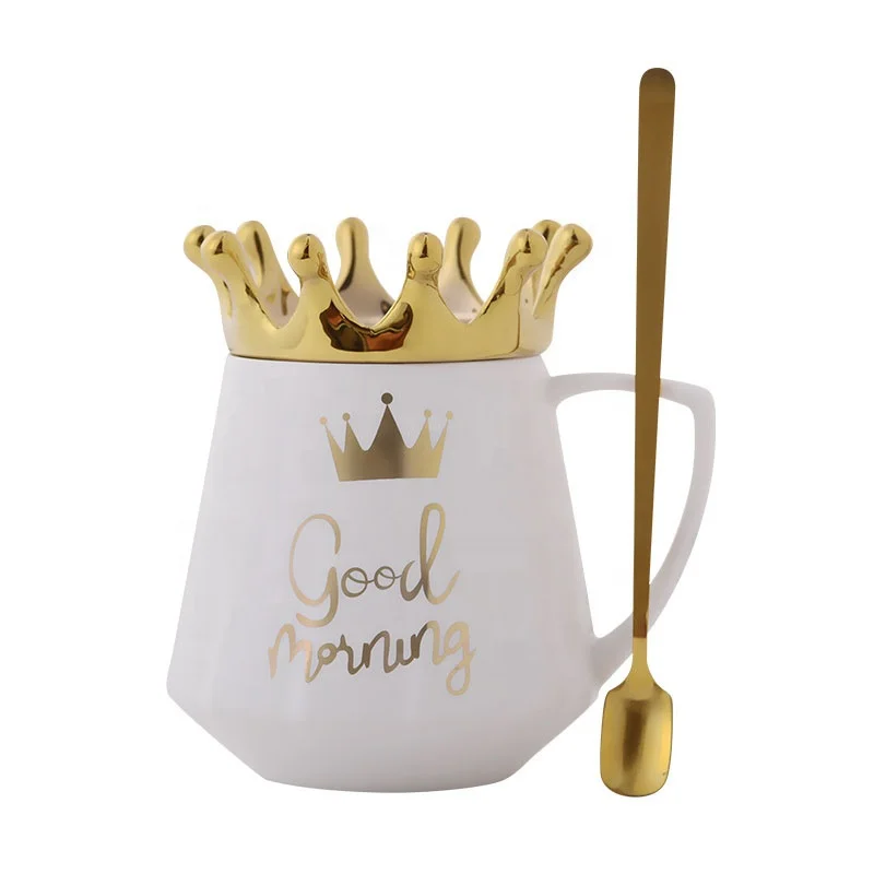 Creative Hot Sell Nordic Ceramic Mug with Lid Home Use Imperial Crown Simple Coffee Tazas