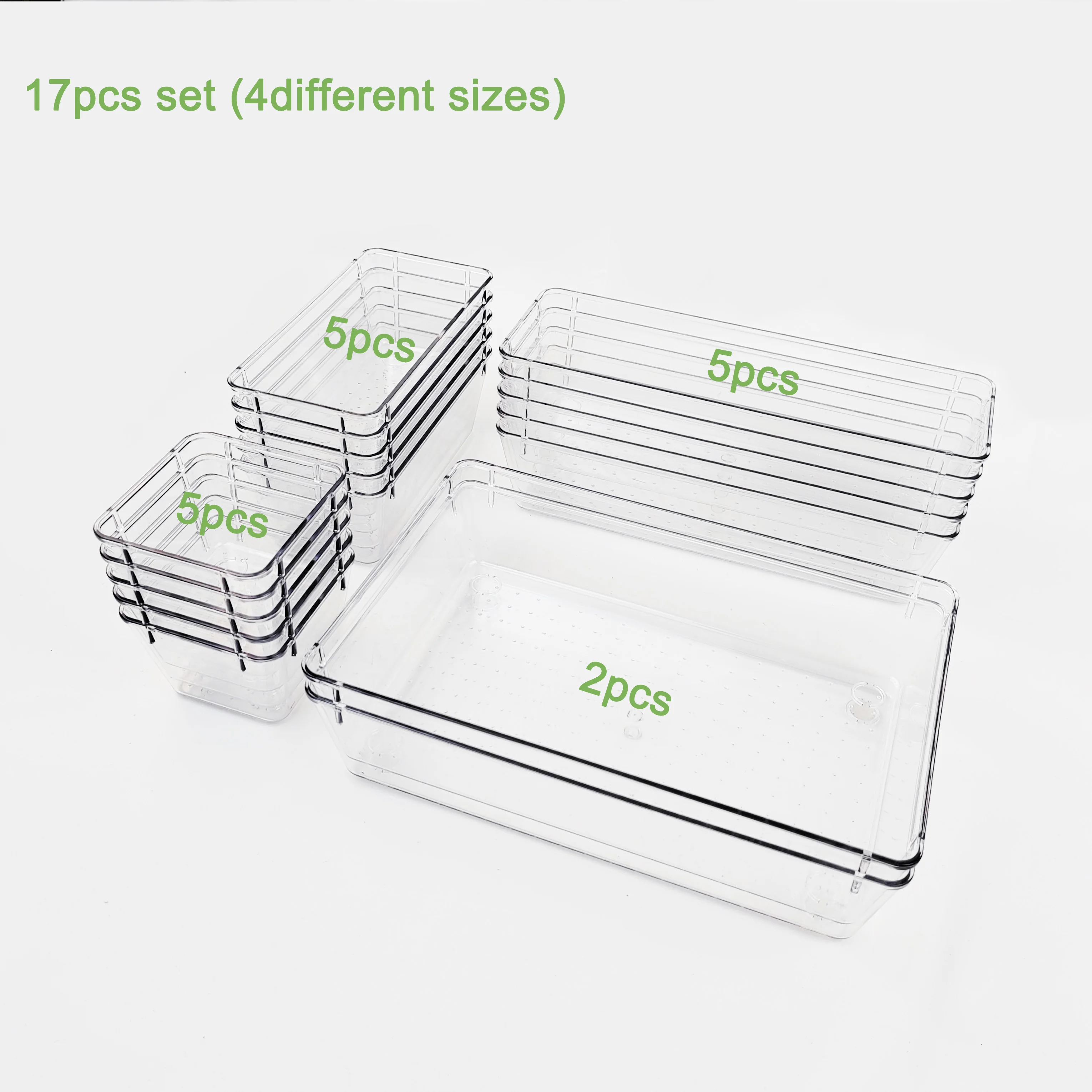 26PCS Clear Kitchen Drawer Organizer Refrigerator & Cabinet Organizer Office Stationery & Cosmetic Organizer