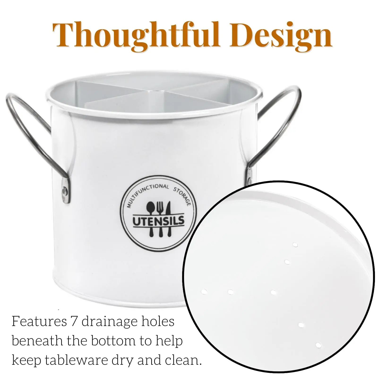 Farmhouse Utensil Holder 4 Compartment Metal Utensil Holder with Removable Divider For Kitchen Countertop