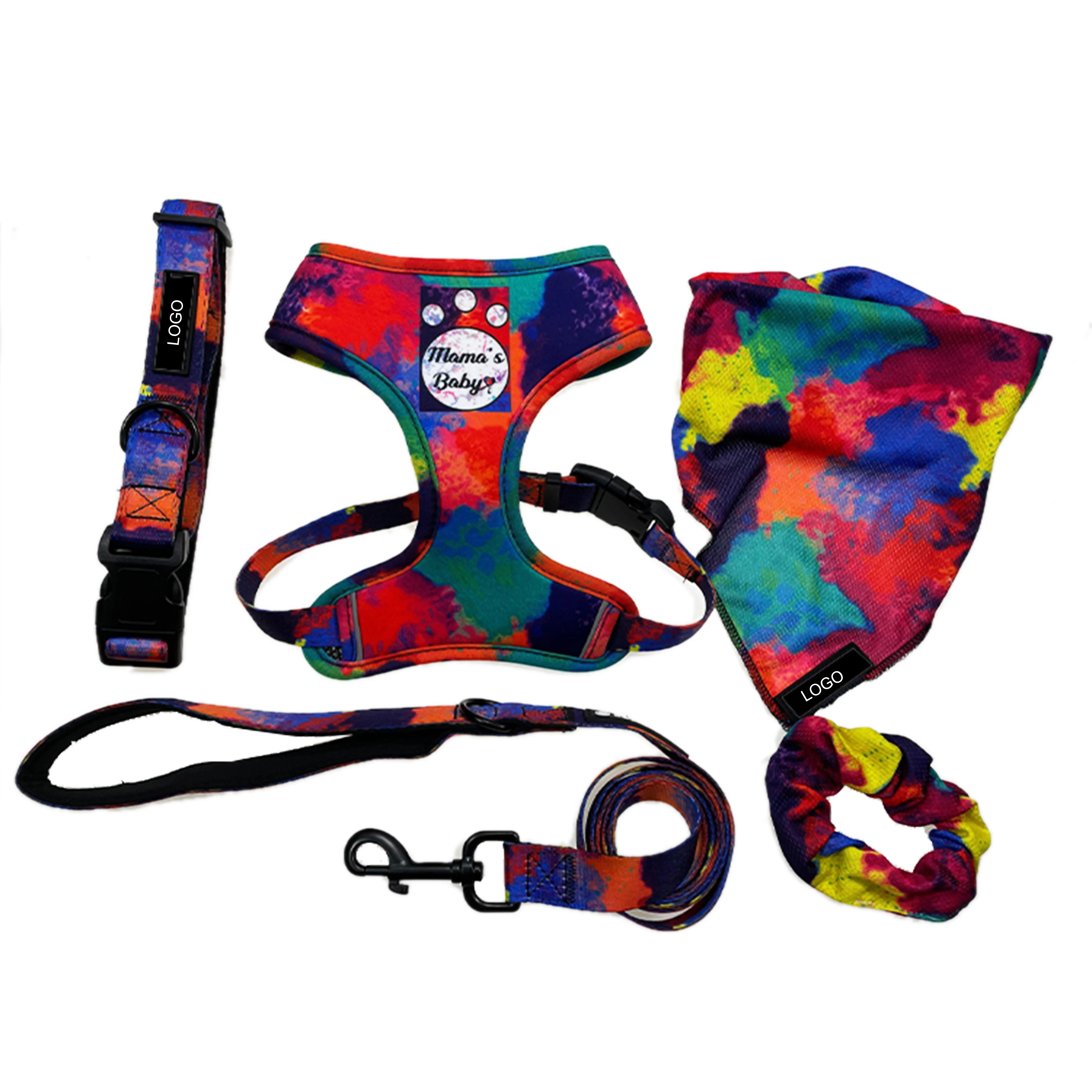 Оптовая продажа, неопреновый тренировочный ошейник для собак без вытягивания, водонепроницаемый дизайнерский поводок для домашних животных, регулируемый комплект шлейки для собак, роскошный