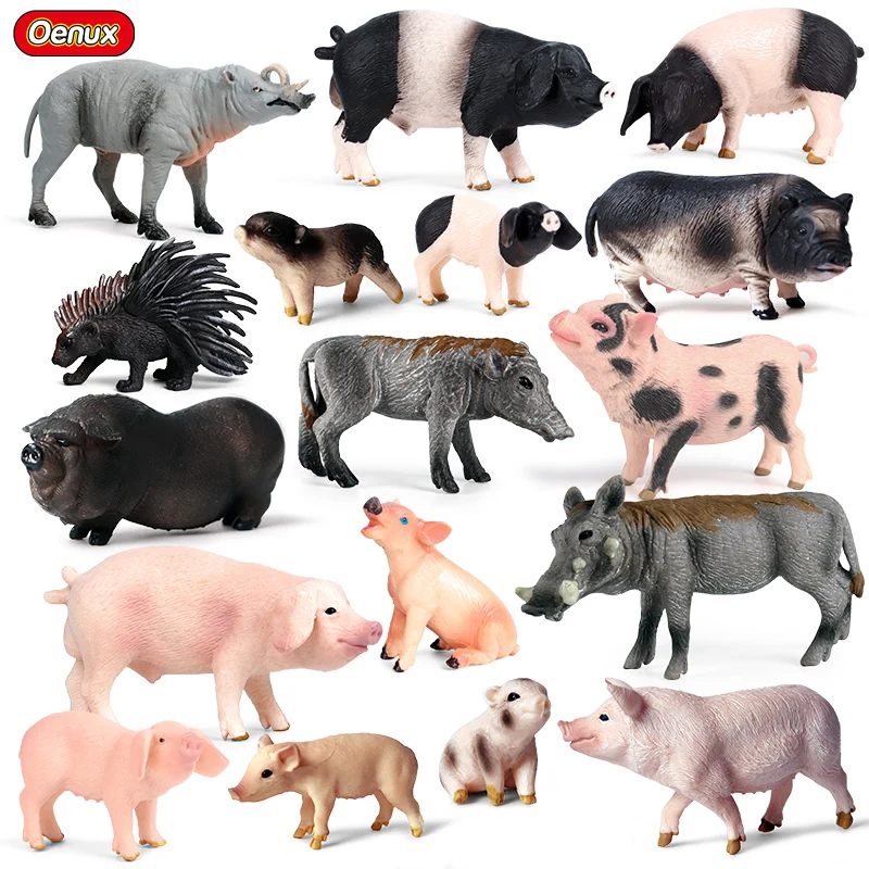 Oenux Wholesale PVC Animal Toy Simulation Farm Poultry Pig Sow Babirusa Porcupine Boar Model Kids Education Gift