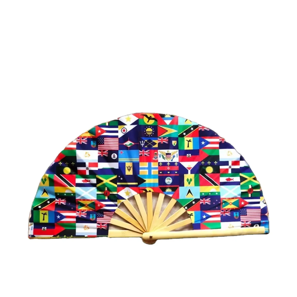 Оптовая продажа складной веер с национальным флагом страны бамбуковый ямайский для карнавальных персонализированных вееров