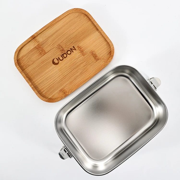 Portable Kids Lunch Box School Food Container 304 Stainless Steel Bento Lunch Box Bamboo Lid