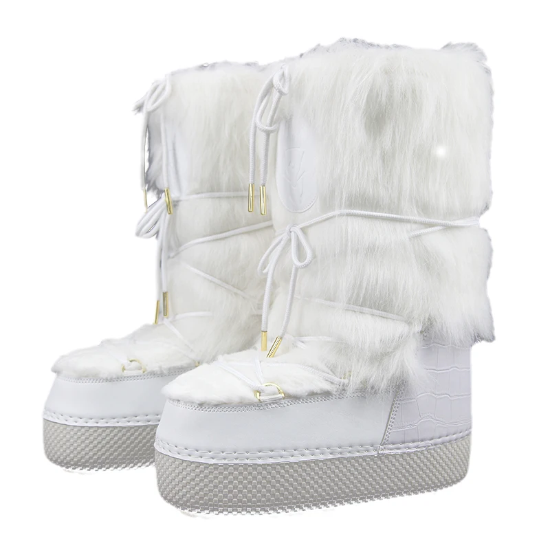 Warm Fantastic Durable White Shearling Fur Snow Boots Space Boots