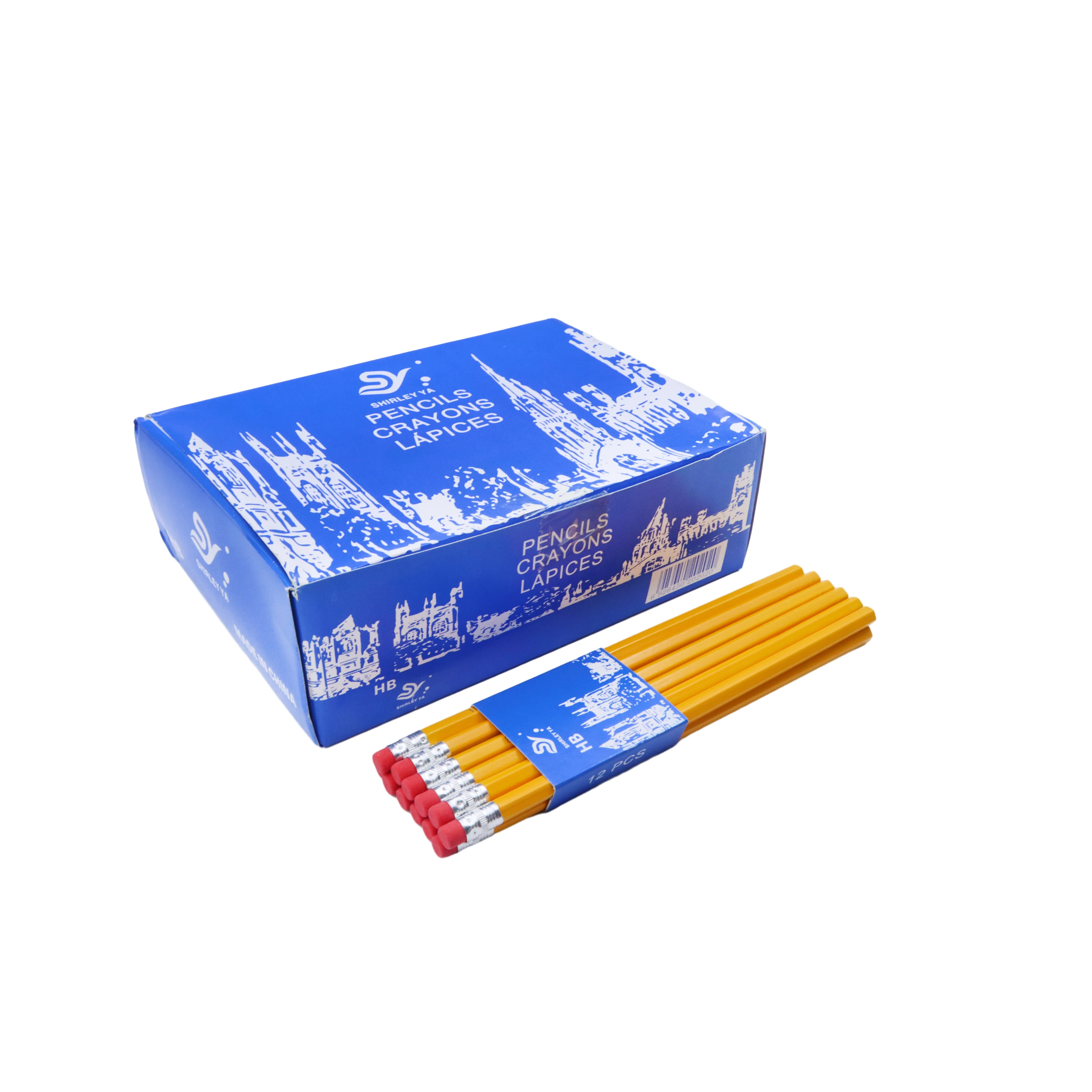 Wholesale Custom High Quality Easy Sharpening Pencil for Children Black Stationery Set Standard Wooden Wood Fancy Modern Round