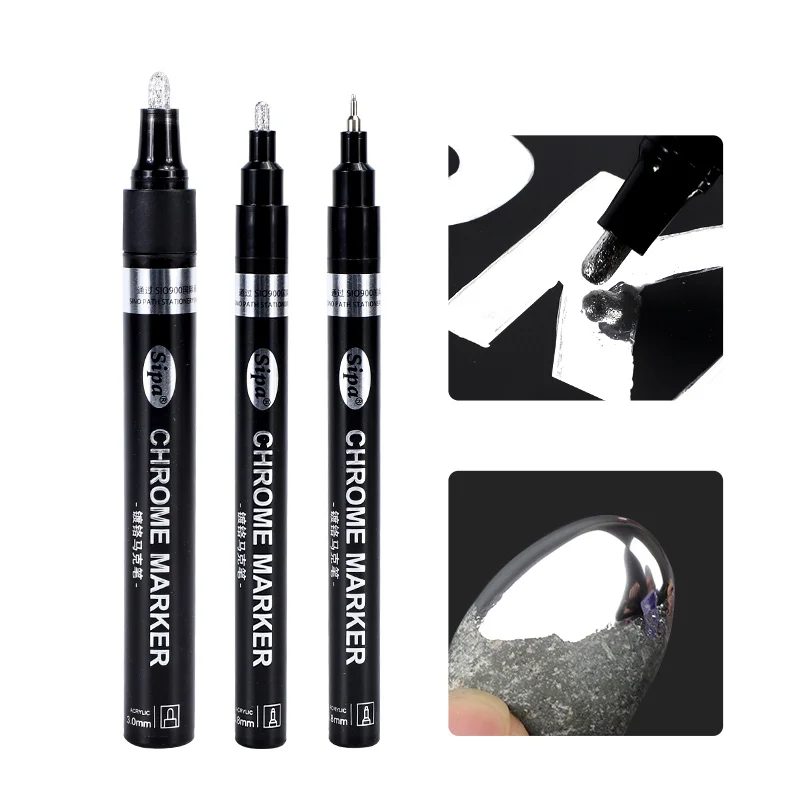 Яркий Блестящий металлический отражающий хромированный глянцевый Гладкий полированный серебристый зеркальный маркер 2 мм SIPA SP501