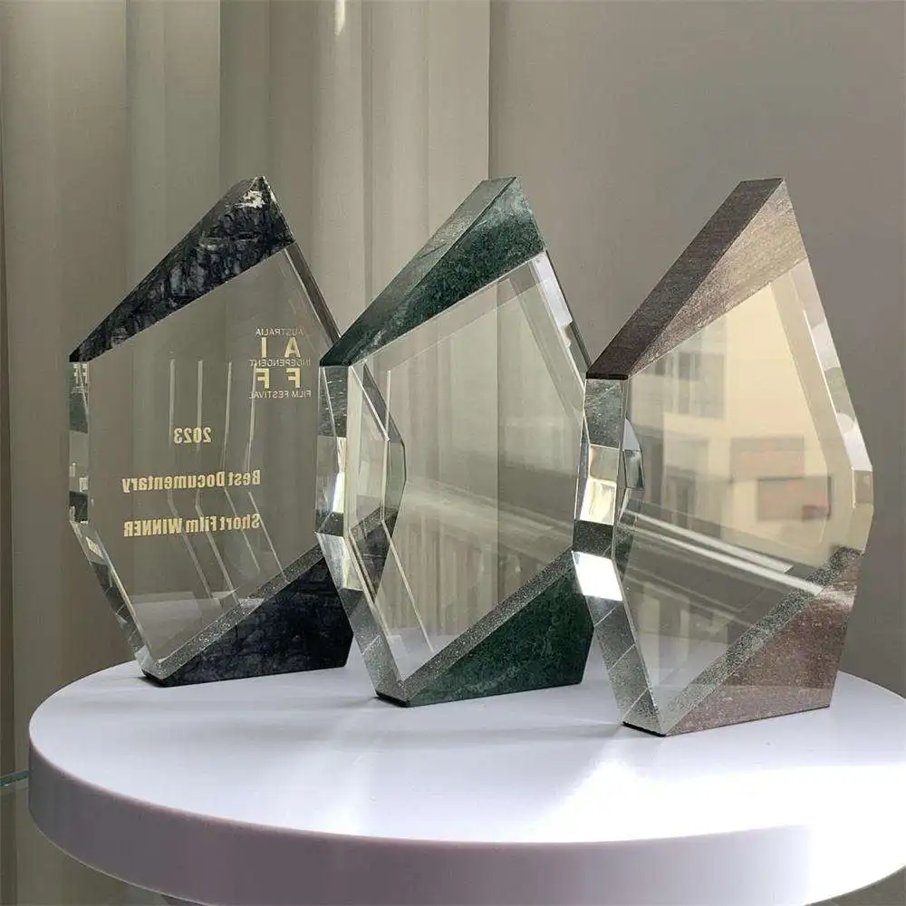 Adl Factory Wholesale Crystal Glass New Design Cheap   Stone Base Blank Glass Gifts  Souvenir Gifts Trophy Awards