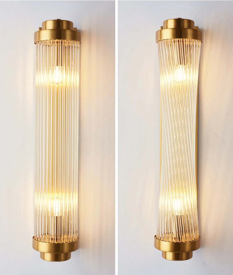 Wholesale Nordic Antique Glass Light Luxury Wall Lamp Crystal Pillars Corridor Lights for Sitting Room Background Wall Lights