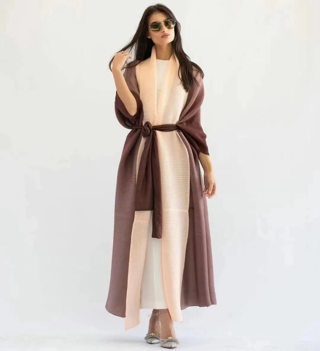 Sheen Bohemian High Quality Miyake Gradient Plus Size Loose abaya femmes robe musulmane long abayas for women muslim