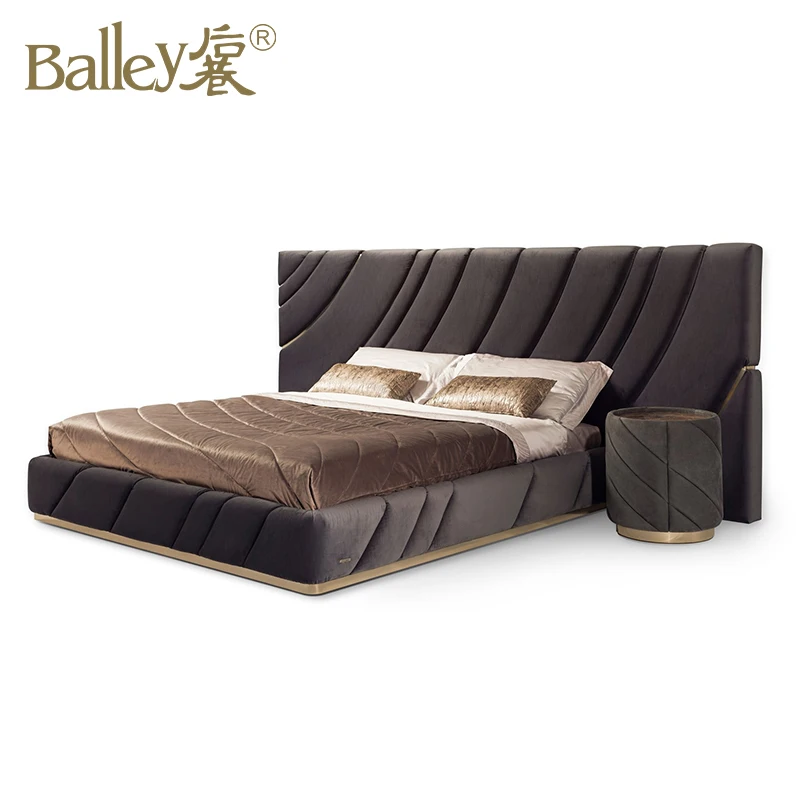 Large Hotel Bed Morden Italian Bedroom Furniture Sets big Bed Golden Metal Style Modern Hotel Sales Color bed for hotel