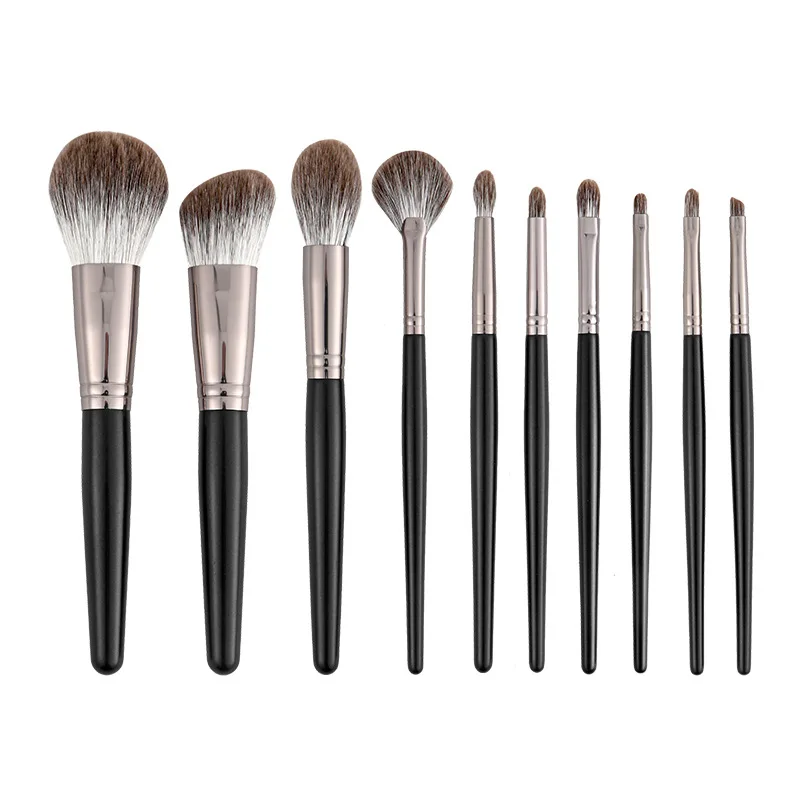 High End Cosmetic Brush Kit 10 PCS Luxury Snow Fox Hair Brush Bag Portable Makeup Brush Set