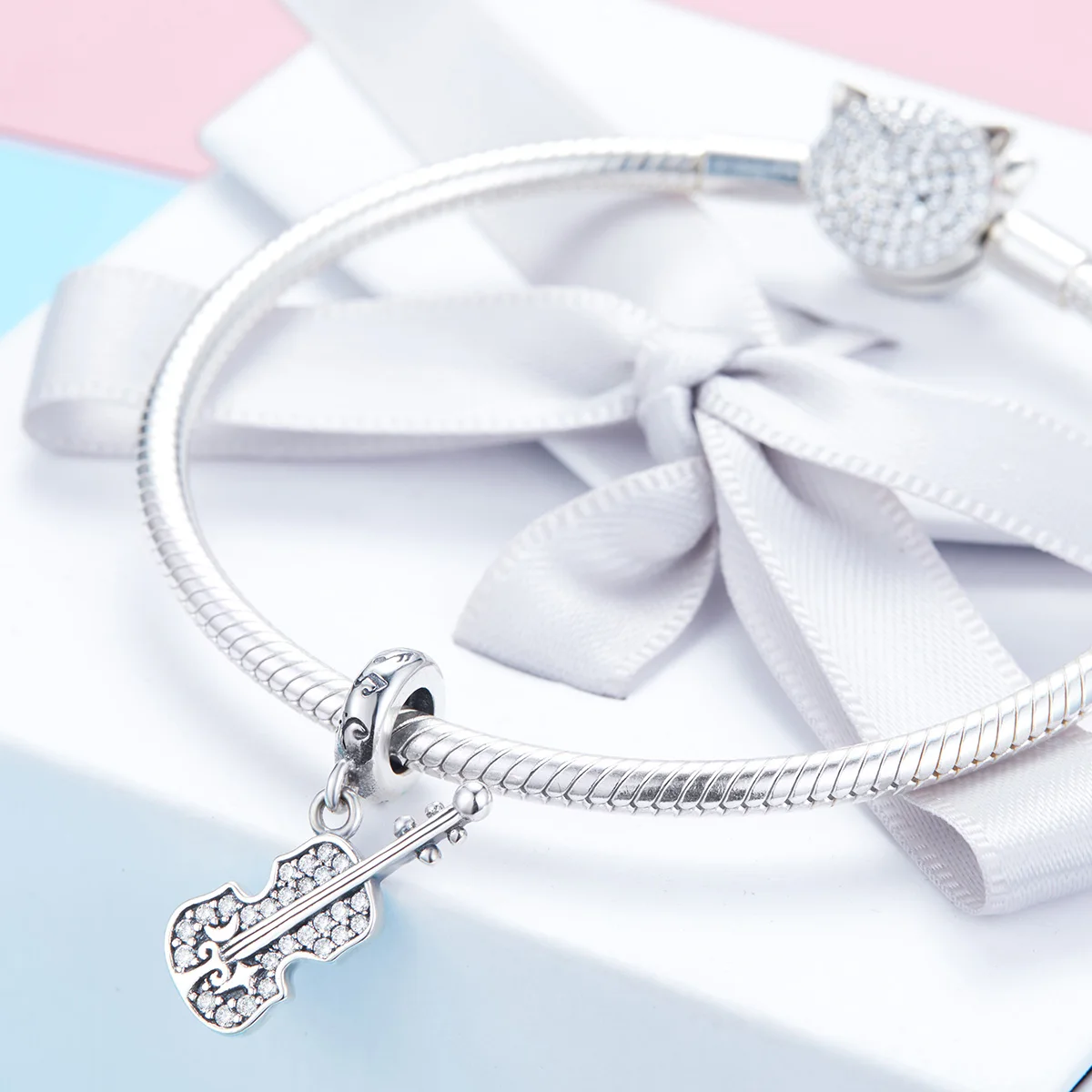 Cubic Zirconia Gemstone Violin Pendant Charm for Jewelry Making 925 Sterling Silver Dangle Charm Jewellery