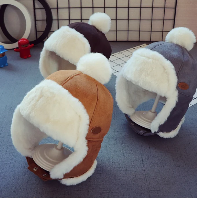 New Baby Boys Girls Hat Kids Children Ear Flap Muff Winter Warm Plush Cotton Cap Outdoor Lei Feng Cap
