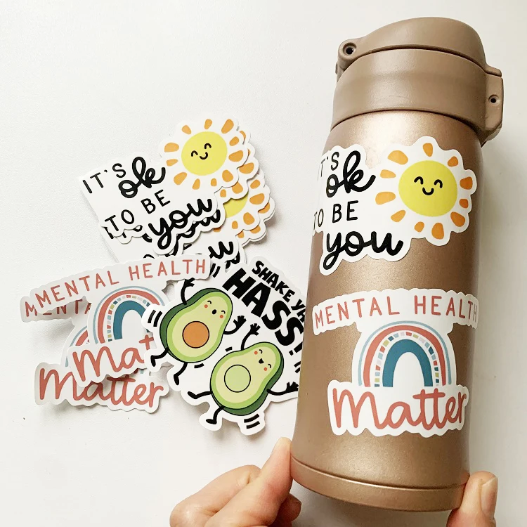 Custom Stickers Waterproof Mental Health Stickers for Water Bottle Laptops Phone Cases Self Care Positive Vinyl Clear Stickers