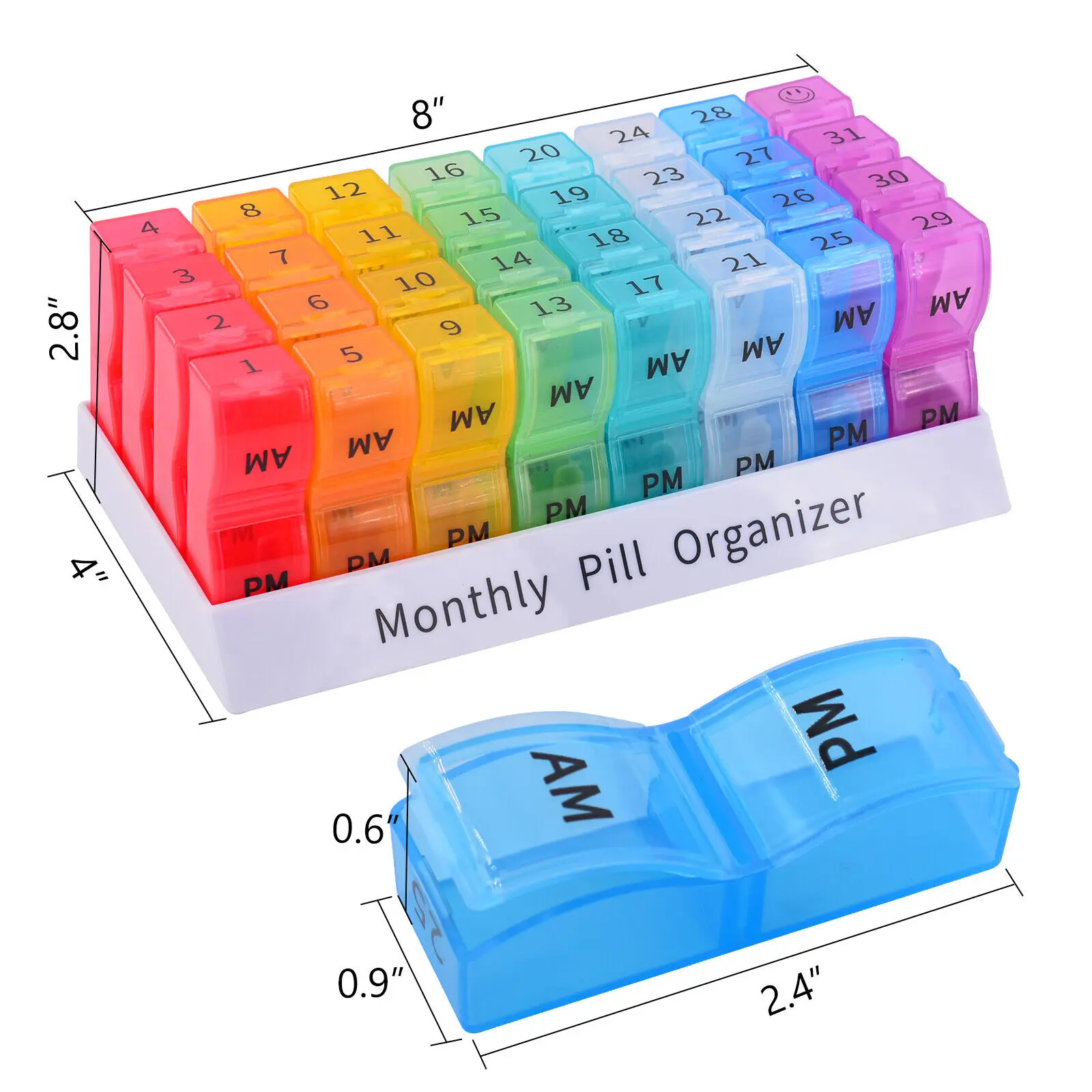 2023 New Customized  32 cases Colorful Pill Container Monthly Travel tablet dispenser