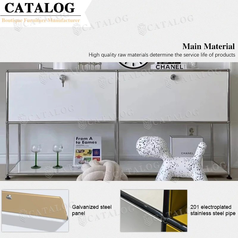 CATALOG Luxurious Side Cabinet Living Room Stainless Steel Sideboard For Villa Modern Console Buffet Cabinets