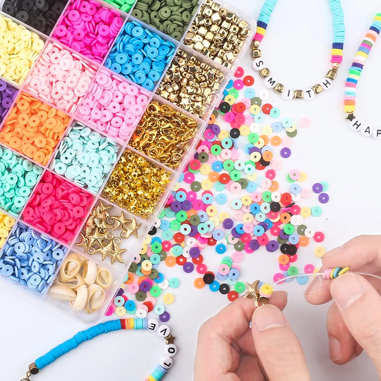 5000Pcs Clay Beads for Jewelry Making with 234 pcs Letter Beads for Bracelets Making kit 18 Colors Flat Round Spacer Clay Beads