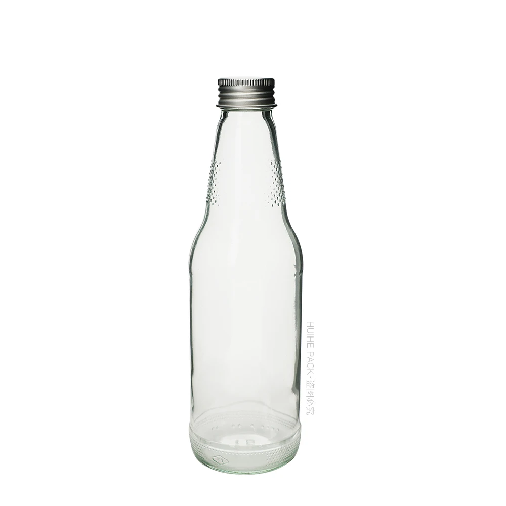 Free Sample Empty Clear 10OZ Beverage Drinks Glass Bottle Soymilk Soya Bean Milk Dairy Glass Bottle with Metal Cap