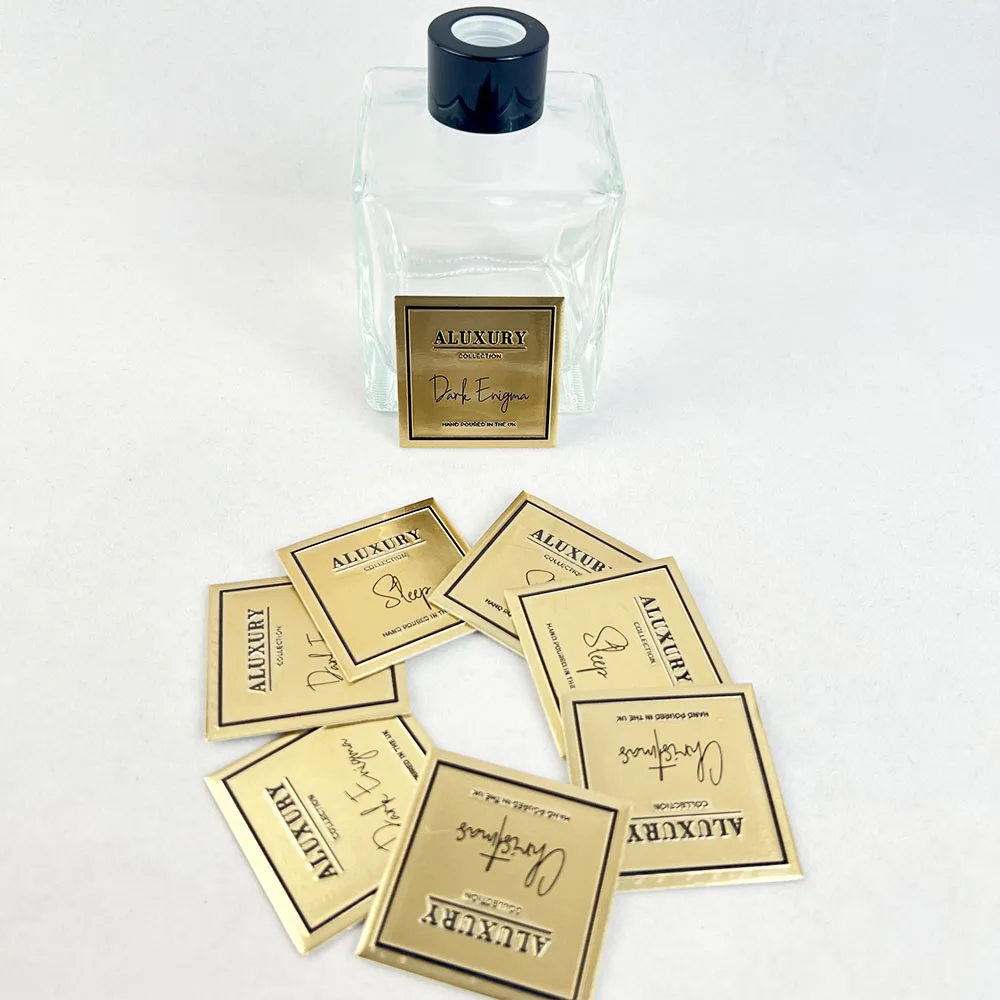 Perfume luxury label sticker Aluminum Bottle Metal Sticker  Custom logo sticker metal private label