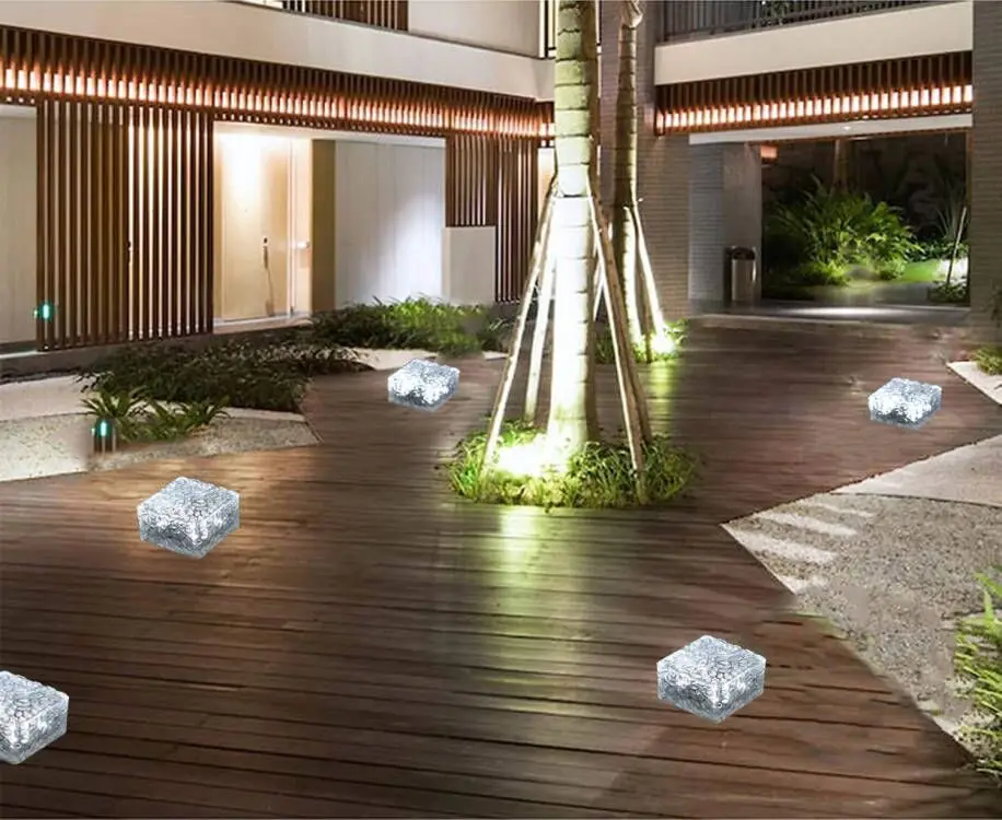 Solar LED Ice Brick Light Glass Outdoor Courtyard Floor Tile Light Garden Landscape Decorative Buried Light