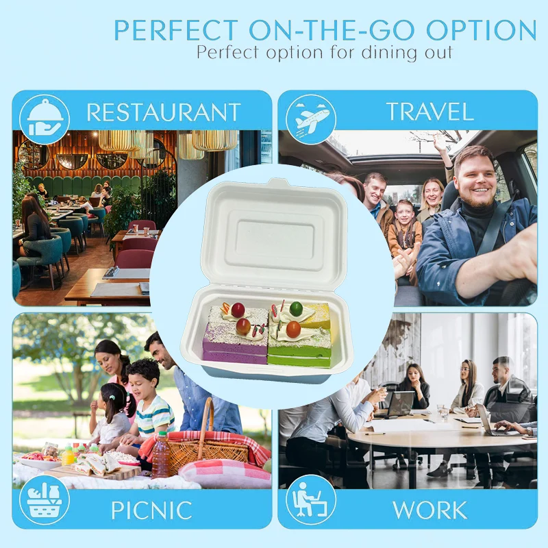 OBM ODM Eco Clamshell Take Away Sugarcane Bagasse 100% Biodegradable Food Packaging Containers