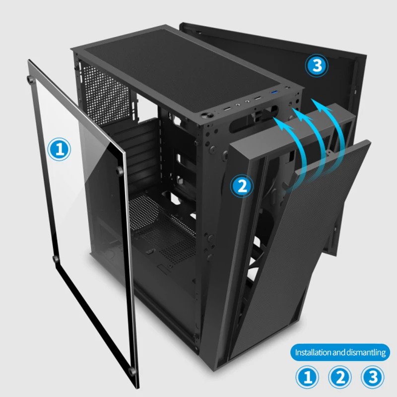 NEW Design Mid Tower Gaming PC Case ATX with USB3.0 Cool Aluminum Alloy Style M-ATX Form Factor with Fan Cooler