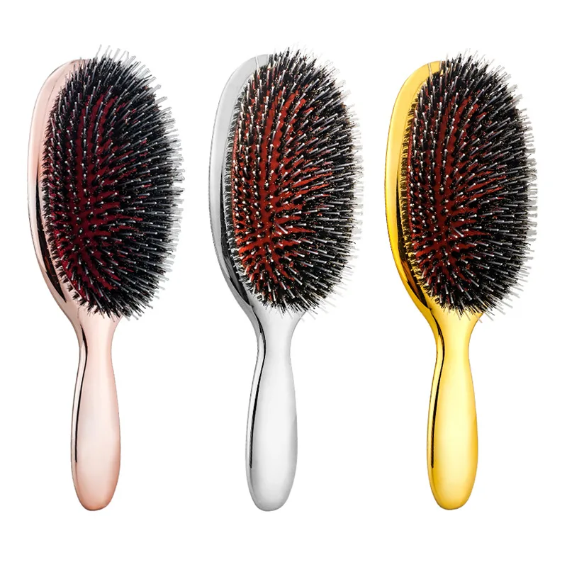 Professional Bristle air cushion comb Bristle nylon comb teeth Electroplated metal handle Curly Wide Tooth Hair Comb