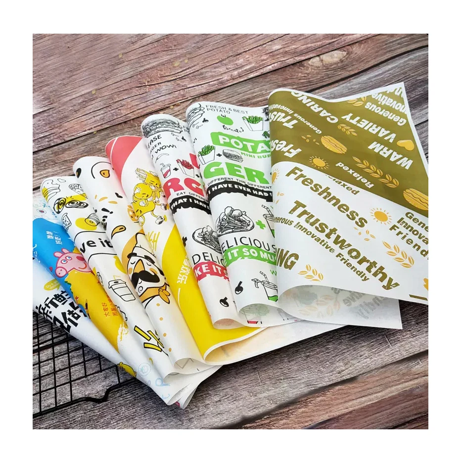 Custom Printed Greaseproof Food Wrap Paper 12X12 Sandwich Hamburger Deli Wax Coated White Paper Sheet