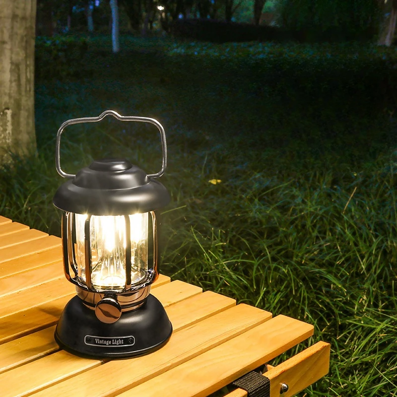 Hot Sale Retro Camping Light Outdoor Hiking Cordless Lantern Spotlight Rechargeable Vintage LED Camping Lanterns With Hook