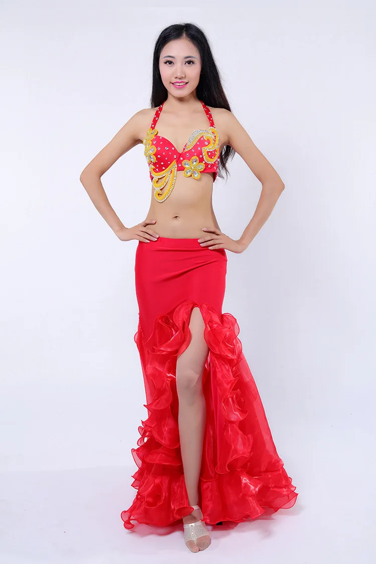 New Bicolor Hot red collocation Golden color dance stage performance costumes
