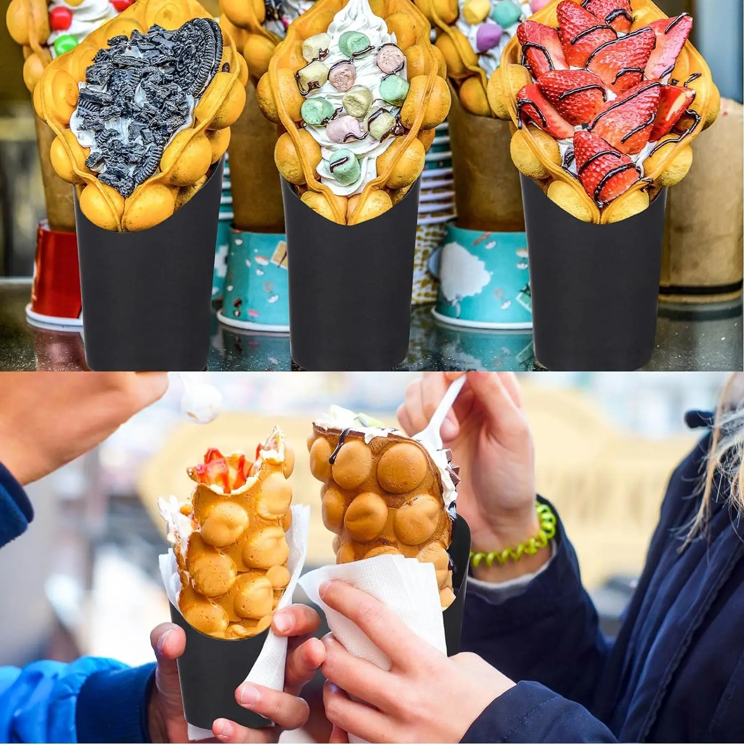 Biodegradable Black Fast Fast food takeout fries and fried chicken restaurant Packing Ice cream dessert paper cup for food