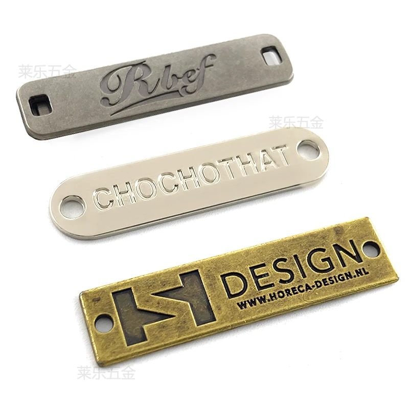 Wholesale clothing Custom Logo brand label hole Metal Garment Labels DIY Metal Tag bag label for hat clothing sewing metal logo