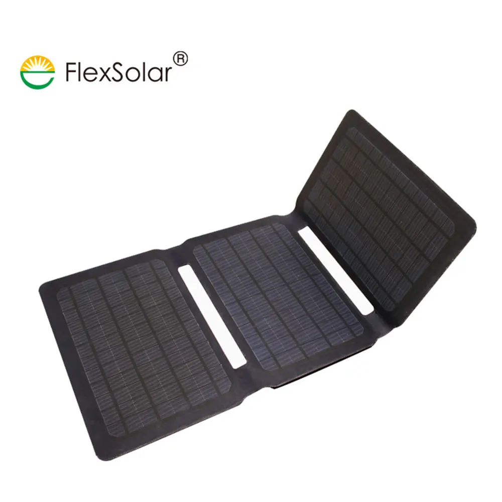 New arrival Flexsolar Brand 10W Foldable IP67 waterproof ETFE Solar Panel with Integrated USB charging port for picnic