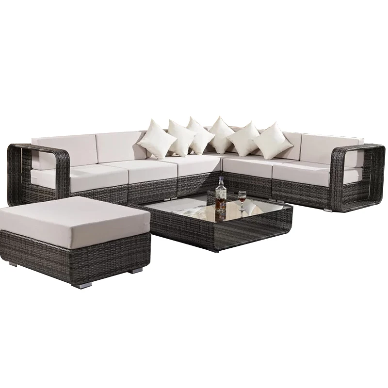 
All weather wicker rattan woven outdoor balcony patio garden seating furniture set sectional outdoor corner sofa 