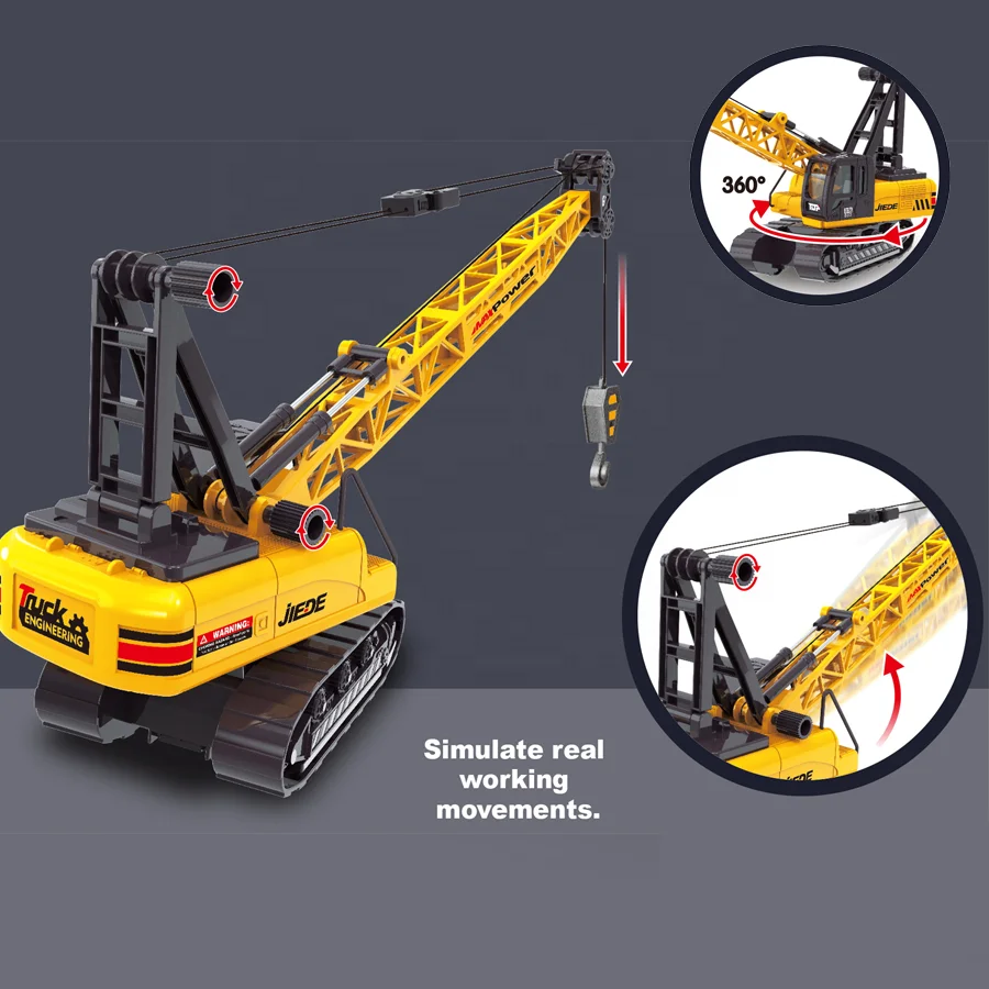 Metal Simulation Engineer Car Friction Powered Crane Lifter Construction Crane Kids Truck with Wood inside Diecast Toy Cars