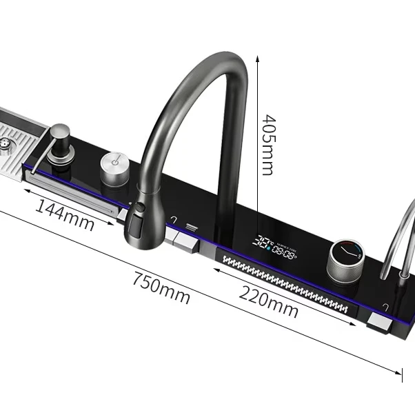 Modern Multifunction Rectangular Stainless Steel Single Bowl Waterfall Rainfall Digital Display Piano Key Kitchen Sink
