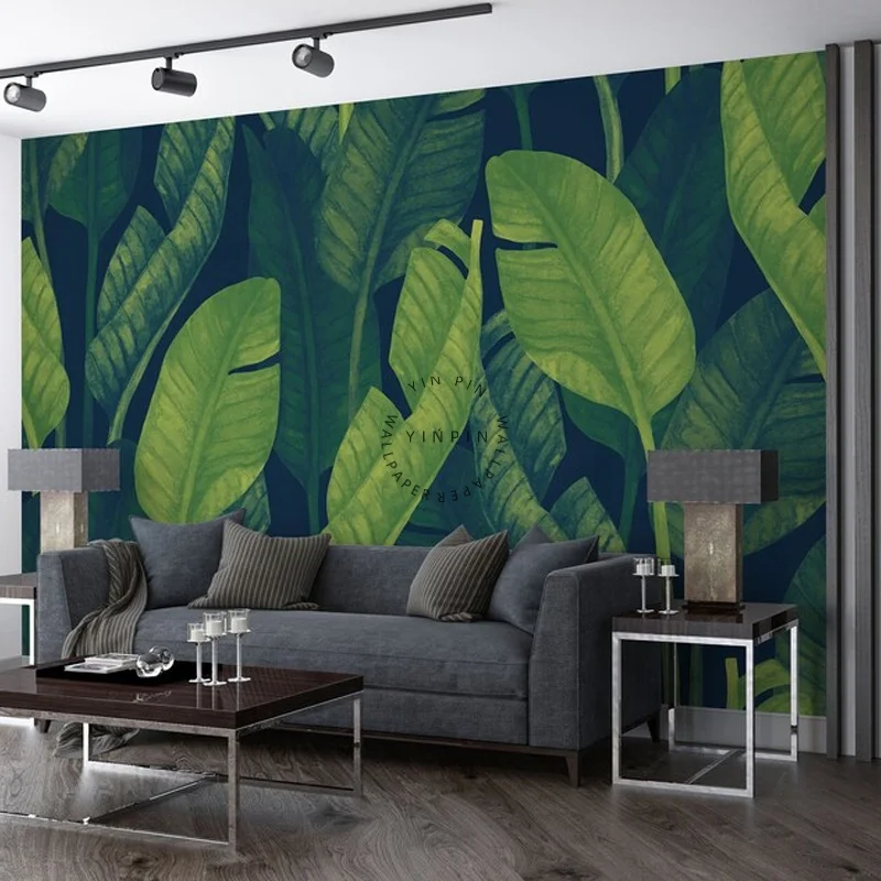 Green banana leaves self adhesive peel and stick wall murals wallpaper