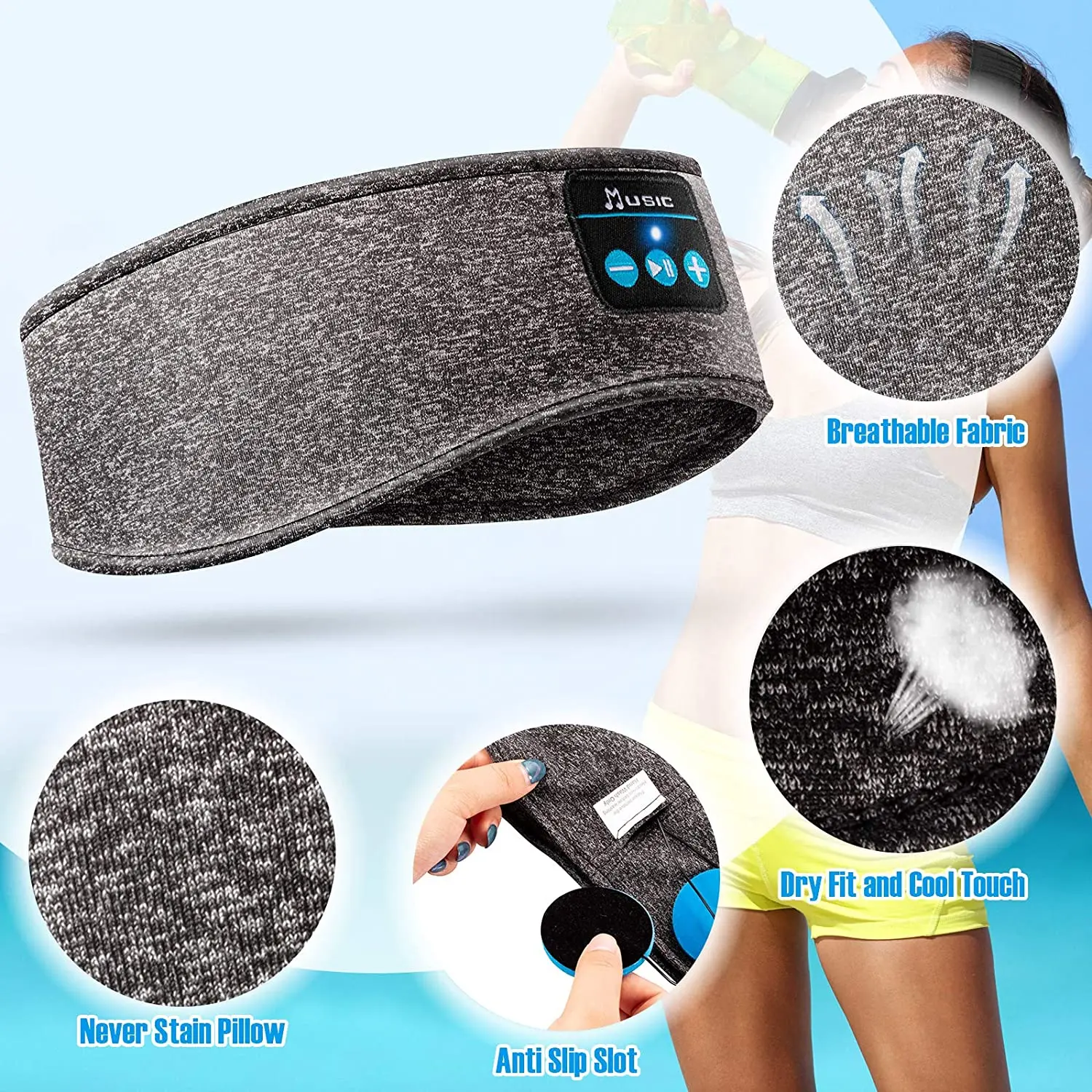 Беспроводная повязка для волос с синими зубьями, наушники 2 в 1, спортивные повязки на голову для улицы, наушники, гарнитура для сна