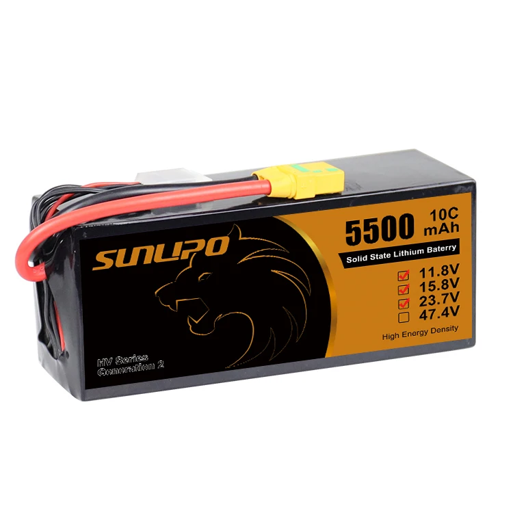 Sunlipo Best Price High Voltage Solid State Lipo battery for Drone UAV 5500mAh 3S 6S 12S 5C 10C for agriculture fire UAV