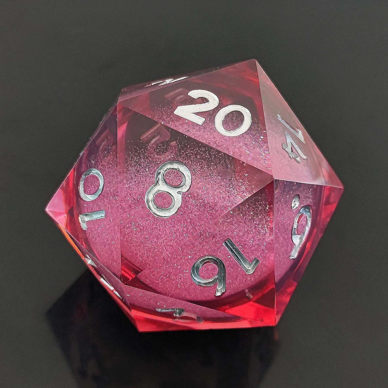 Decorated High Quality 55mm Colorful Glitter Quicksand Liquid Core Large D20 Dice