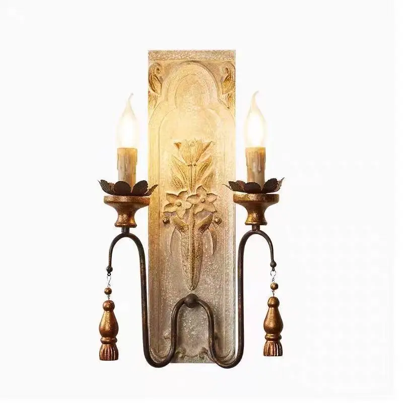 Vintage Indoor wood carving Wall Lamp Antique European Style Wall Lamps Home Decor Wall Lights