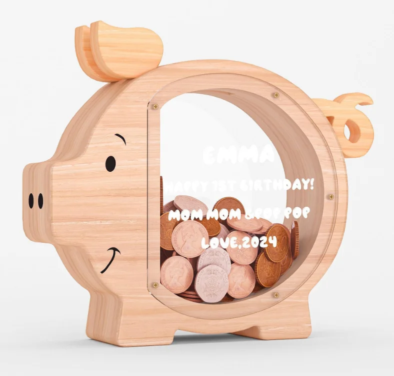 Wooden Piggy Bank  Pig Money Box Pig Coin Bank Piggy Bank